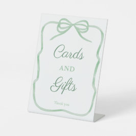 セージ緑の弓カードとギフトブライダルシャワー8x10 台座サイン
