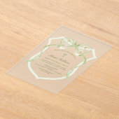 セージ緑の弓クレストバプテスマ アクリル招待状 (レイダウン)