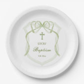 セージ緑の弓クレストバプテスマ ペーパープレート (正面)