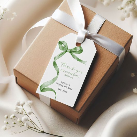 セージ緑の弓シャワーウィーギフトラベル ギフトタグ