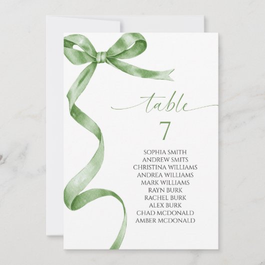 セージ緑の弓テーブル番号座席表 招待状 (正面)