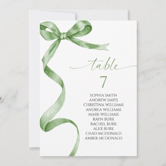 セージ緑の弓テーブル番号座席表 招待状 (裏面)