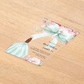 セージ緑の弓ピンクの花模様ドレス澄ん甘い16 アクリル招待状 (レイダウン)