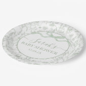 セージ緑の弓ベビーシャワーボーイ ペーパープレート (アングル)