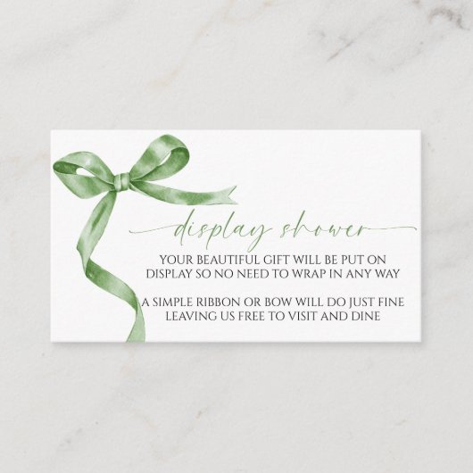 セージ緑の弓表示ベビーシャワー囲いカード エンクロージャーカード (正面)