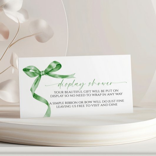 セージ緑の弓表示ベビーシャワー囲いカード エンクロージャーカード