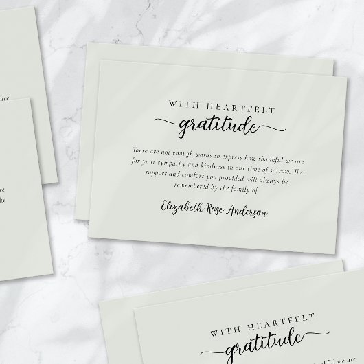 セージ緑の心のこもった感謝の葬儀 サンキューカード