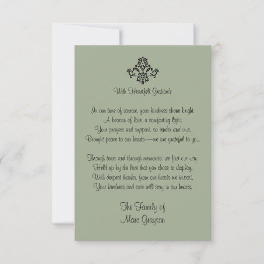 セージ緑の心のこもった感謝ファミリーサンキューベキュー サンキューカード (正面)