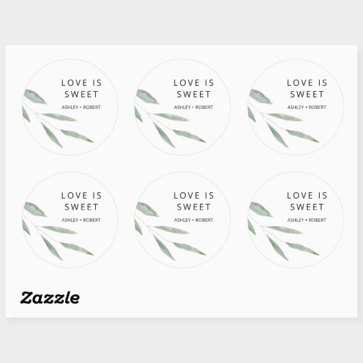 セージ緑の愛は甘いステッカー、結婚式の引き出物 ラウンドシール (シート)