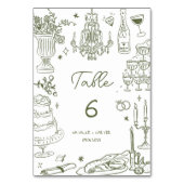 セージ緑の手描お洒落き結婚の テーブルナンバー (正面)