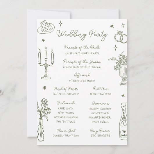 セージ緑の手描きお洒落結婚式 プログラム (裏面)