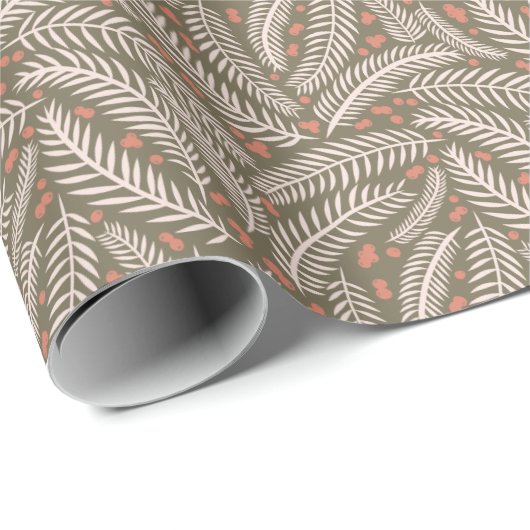 セージ緑の手描きクリスマスパインの木の葉 ラッピングペーパー (ロールコーナー)