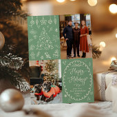 セージ緑の手描きチョークハッピーホリデー2写真 シーズンカード