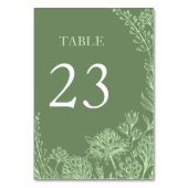 セージ緑の手描きフローラ結婚ズ テーブルナンバー (裏面)