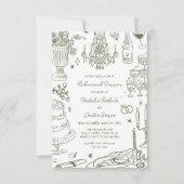 セージ緑の手描きリハお洒落ーサルディナー 招待状 (正面)