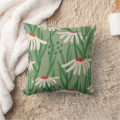 セージ緑の手描き花 クッション (ブランケット)