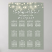 セージ緑の文字列結婚ライトの座席表 ポスター (正面)