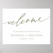 セージ緑の書シンプル道結婚の歓迎 ポスター (正面)