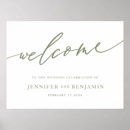 セージ緑の書シンプル道結婚の歓迎 ポスター (正面)