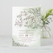 セージ緑の書道の素朴なフローラ結婚の 招待状 (スタンド正面)