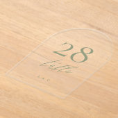 セージ緑の書道アクリルアーチテーブル番号 アクリル招待状 (レイダウン)