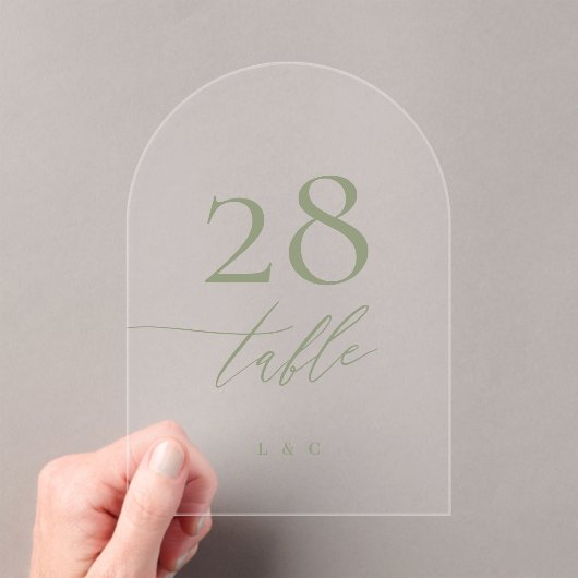 セージ緑の書道アクリルアーチテーブル番号 アクリル招待状 (インサイチュ (ポータブル))