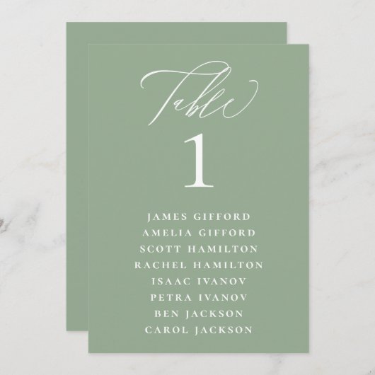 セージ緑の書道座席表の番号 プログラム (正面/裏面)
