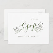 セージ緑の書道素朴なフローラ結婚式RSVP インビテーションポストカード (正面/裏面)