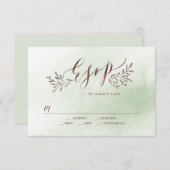 セージ緑の書道素朴なフローラ結婚式RSVP 出欠カード (正面/裏面)