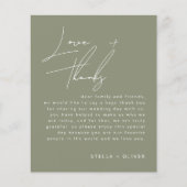 セージ緑の書道結婚式のレセプションカード (正面)