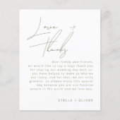 セージ緑の書道結婚式のレセプションカード (正面)