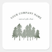 セージ緑の松の木のロゴスクエアカスタムステッカー スクエアシール (正面)