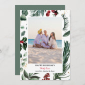 セージ緑の松の枝レッドベリーメリークリスマス シーズンカード (正面/裏面)