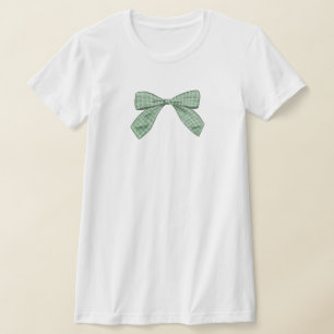 セージ緑の格子弓エレガント赤ちゃんシャワー母 Tシャツ