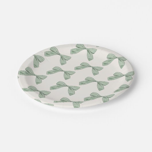 セージ緑の格子弓ボーイエレガントベビーシャワー ペーパープレート (アングル)