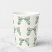 セージ緑の格子弓ボーイエレガントベビーシャワー 紙コップ (左)