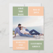 セージ緑の桃の色のブロック結婚式の日付を保存 セーブザデート (正面)