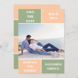 セージ緑の桃の色のブロック結婚式の日付を保存 セーブザデート