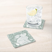 セージ緑の森うさぎ森林動物かわいい スクエアペーパーコースター (インサイチュ)