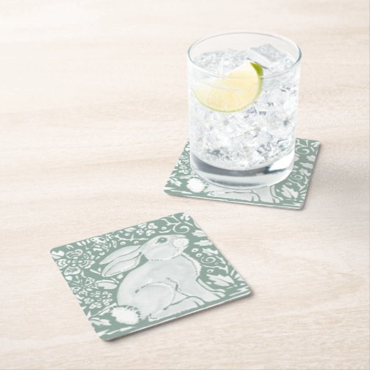 セージ緑の森うさぎ森林動物かわいい スクエアペーパーコースター (インサイチュ)