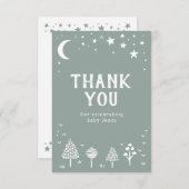 セージ緑の森の星ベビーシャワー サンキューカード (正面/裏面)