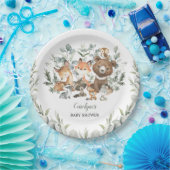 セージ緑の森林動物ユーカリ赤ちゃんシャワー ペーパープレート (パーティー)