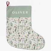 セージ緑の植物エレガントモダン科の贈り物 ラージクリスマスストッキング (正面)