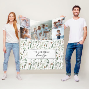 セージ緑の植物エレガント科モダン5写真 フリースブランケット