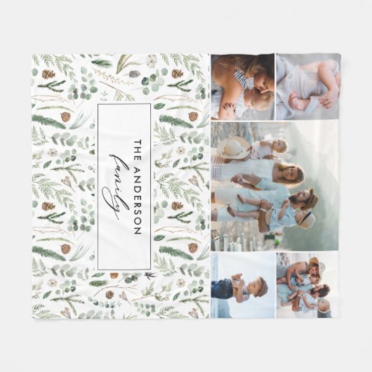 セージ緑の植物エレガント科モダン5写真 フリースブランケット (正面(横))