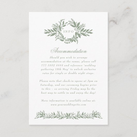 セージ緑の植物リース結婚の追加情報 エンクロージャーカード (正面)
