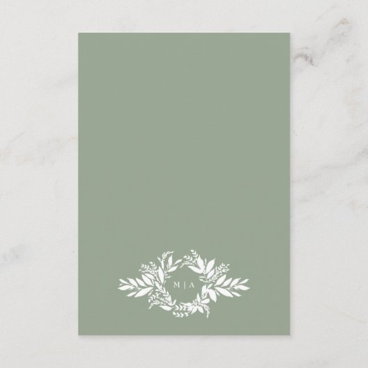 セージ緑の植物リース結婚の追加情報 エンクロージャーカード (裏面)