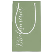 セージ緑の様式化されたスクリプ結婚トの花嫁のメイド スモールペーパーバッグ (正面)