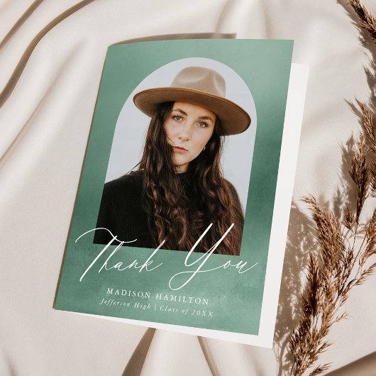 セージ緑の水の色のアーチ写真卒業 サンキューカード