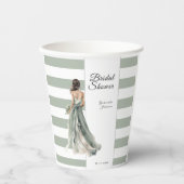 セージ緑の水の色のストライプブライダルシャワー 紙コップ (正面)
